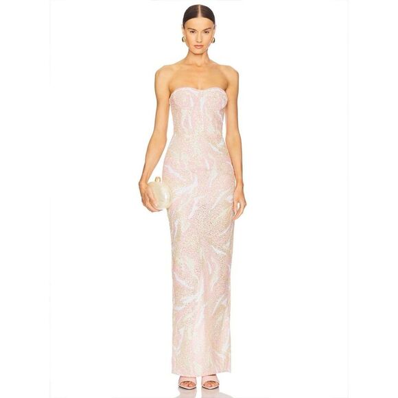 New Bronx and Banco Dahlia Strapless Maxi Dress in Blush Multi Pink - Picture 1 of 14